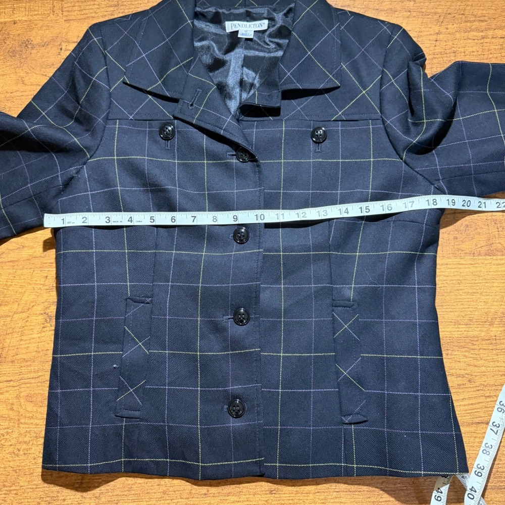 Pendleton Black Windowpane Plaid Wool Blazer Jack… - image 4
